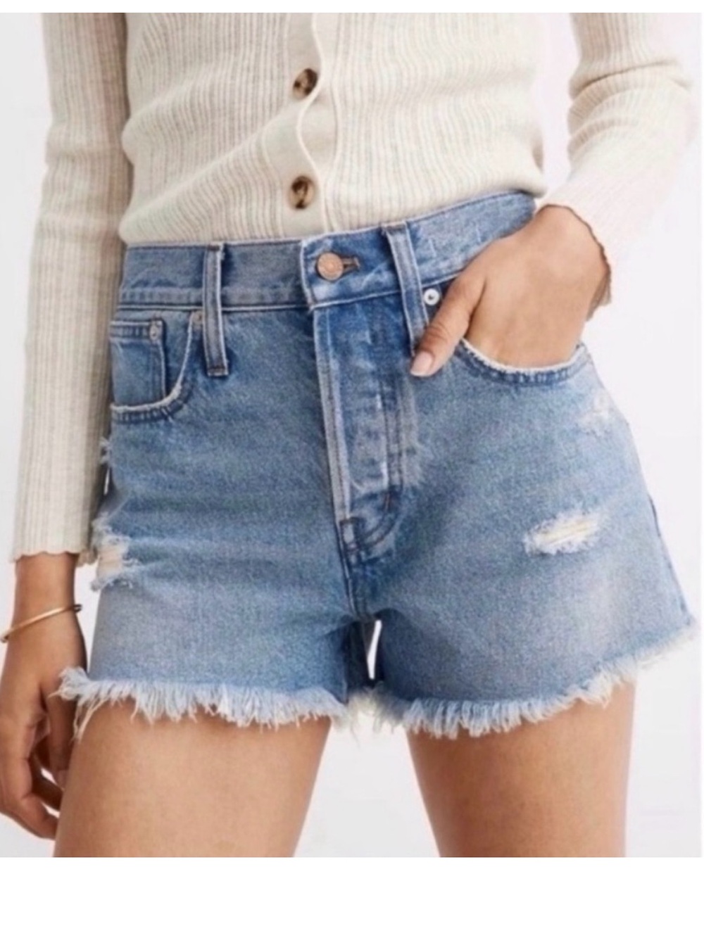 Madewell The Perfect Jean Short Distressed High-Rise Denim size 25